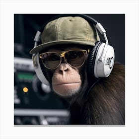 Chimpanzee With Headphones Canvas Print
