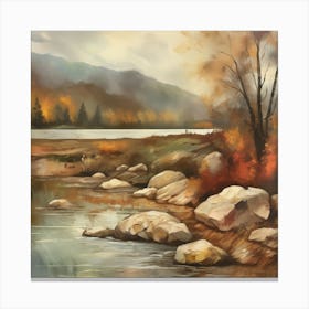 Autumn Lake,Forest Lake, Vintage Oil Painting, Farmhouse Wall Decorations, Antique Landscape, Vintage Landscape Oil Painting.1 5 Canvas Print