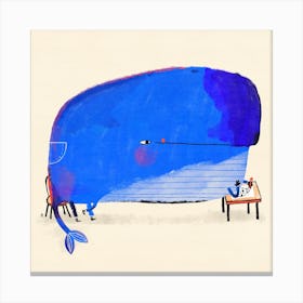 Whale Sitting At Desk Drawing Square Canvas Print