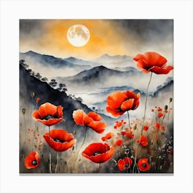 Poppy Landscape Painting (13) Canvas Print