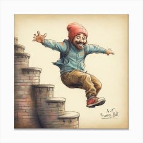 Man Jumping Down Stairs Canvas Print