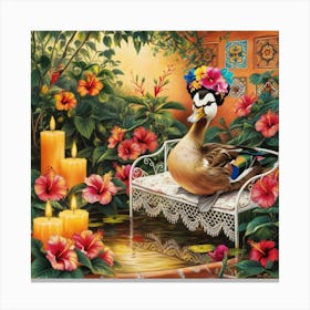 Duck On A Bench Canvas Print