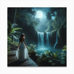 Beautiful Woman In The Forest At Night 1 Canvas Print