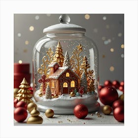 Christmas House In A Glass Jar Canvas Print