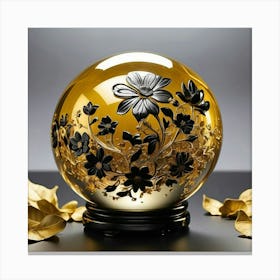 Gold And Black Flower Glass Ball Canvas Print