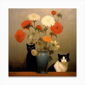 Cats and Flower Inspired By Odilon Redon Canvas Print