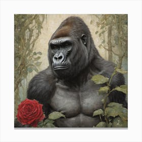 Gorilla With Rose Canvas Print