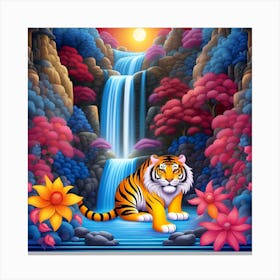 Tiger In The Waterfall 10 Canvas Print