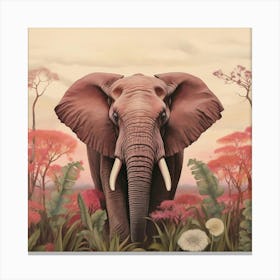 Elephant 2 Pink Jungle Animal Portrait Canvas Print