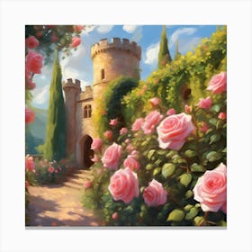 Castle Garden with Pink Roses 2 Canvas Print