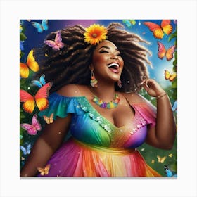 Rainbow Woman With Butterflies Canvas Print