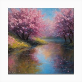 Cherry Blossoms by a river Canvas Print