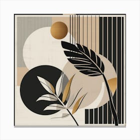 Botanical Harmony: Geometric Minimalism in Monochrome and Gold Canvas Print