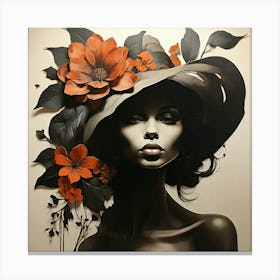 Boho art silhouette of a woman with flower Canvas Print