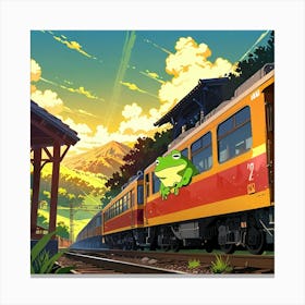 Frog On A Train Canvas Print