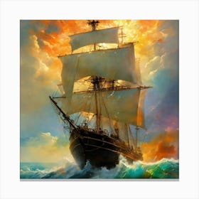 Sailing Ship At Sunset Canvas Print