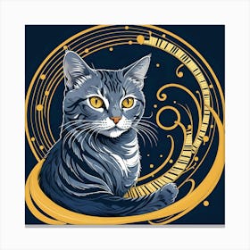 The Pianist Cat, Blue and Yellow Canvas Print
