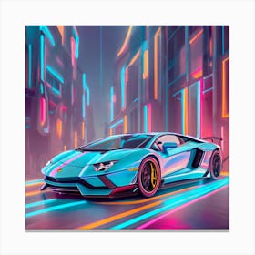 Neon City Lamborghini Canvas Print