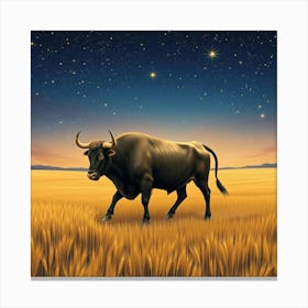 Bull In The Field At Night 3 Canvas Print