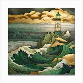 Lighthouse In The Sea Landscape 2 Canvas Print