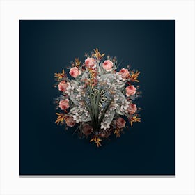 Vintage Antholyza Aethiopica Flower Wreath on Teal Blue n.0018 Canvas Print