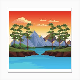 Landscape With Mountains And Lake Canvas Print