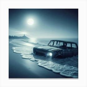 Abandoned Car On The Beach with river Canvas Print