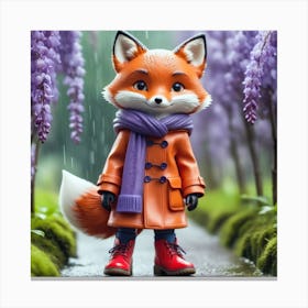 cute cartoon 3D fox in the rain Canvas Print