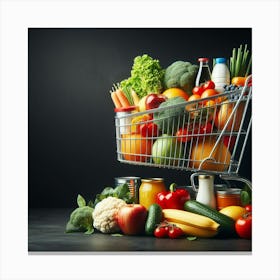 Shopping Cart Full Of Fruits And Vegetables 3 Canvas Print