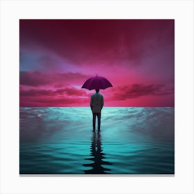 Magic021 Photos Of Man Standing In The Ocean With His Umbrella Canvas Print