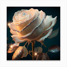 Illuminating A Delicate White Rose Silver Glitter Bouquet Canvas Print