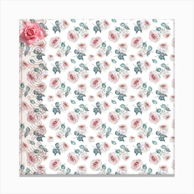 Watercolor Roses Lace Background 1 Canvas Print