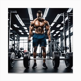 Muscular Man Lifting Weights In The Gym Canvas Print