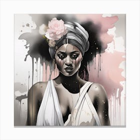 Black Woman With Flowers Gold and watercolor splatter Canvas Print