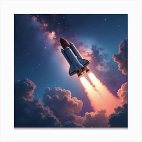 Space Shuttle Amidst A Watercolor Stunning Galaxy View 1 Canvas Print