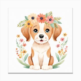 Floral Baby Dog Nursery Illustration (21) Canvas Print