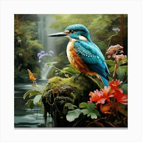 Kingfisher By The Waterfall Canvas Print