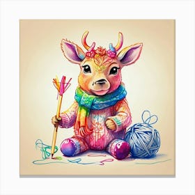 Deer With Knitting Needles 1 Canvas Print