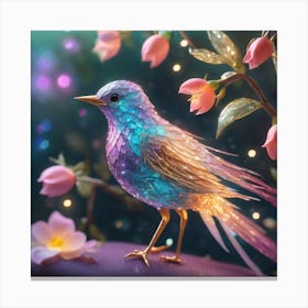 Fairy Bird With Flowers Canvas Print
