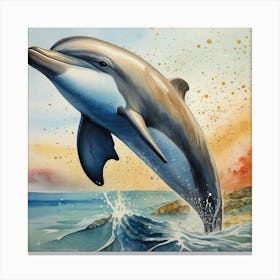 Dolphin Jumping Ocean Canvas Print