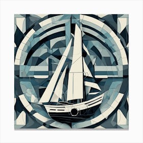 Exploration Ship Monochrome Cubism Style Canvas Print