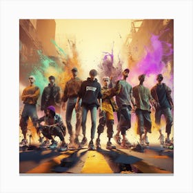 Group Of People In A City Canvas Print