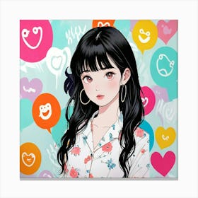 Anime Girl With Hearts Canvas Print