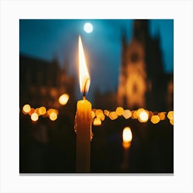 Lit Candle In Front Of Church Canvas Print