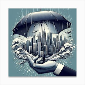 Cityscape With Umbrella Canvas Print