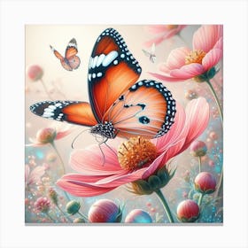 Butterfly On Cosmos Canvas Print