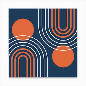 Mid Century Modern Geometric B21 In Navy Blue And Orange (Rainbow And Sun Abstract) 02 Canvas Print