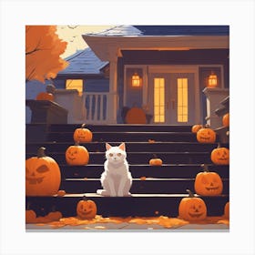 Halloween Cat Sitting On Steps Canvas Print