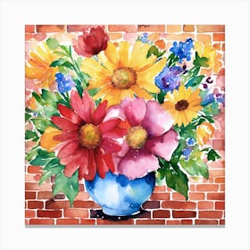 Watercolor Flowers In A Vase Canvas Print