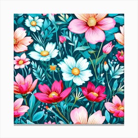 Watercolor Flowers Seamless Pattern Canvas Print